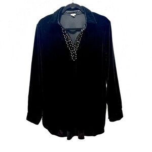 Reba Black V-neck embellished Velvet Blouse/tunic  L